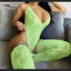 Sexy Sleeveless Deep V-neck Bodysuit Women Club Party Bodysuits 2021 Summer Lace See-through Backless Jumpsuit With Socks Women's Jumpsuits