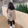 Reversable Clothing For Girl Striped Coat Autumn Boy Khaki Jacket Baby Kids Overcoat Oversize with Big Pocket 211204