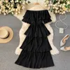 Gaganight Stile Coreano Elegante Sexy Sottile Fata Dres Moda Slash Neck Manica Corta Torta Abiti Ragazze Al Ginocchio Vestaglie 210623