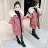 Дети зимняя куртка мода девушка одежда детская одежда Parka Faux шерсть пальто с капюшоном с капюшоном Snowsuit Teen густая бархатная верхняя одежда 211203