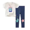 İki Adet Çocuklar Çocuk Kız Giyim Set Küçük Kız Yaz Karikatür Baskı T Gömlek Ve Pantolon Tayt Kıyafetler Giyim 2 adet 210804