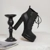 Зимние короткие сапоги женские дизайнерские квадратные пальцы ног блокируют высокие каблуки мягкая натуральная натуральная натуральная кожа вечеринка свадьба мода роскошная платформа леди warorwar yn48-j983-3