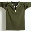 Herfst Mannen T-shirt Button Big All Katoen Lange Mouwen Small Casual -Shirt Solid 5XL 6XL Fit EE OP MANNELIJKE 210629