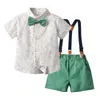 Bear Leader Floral Clothes Sets For Baby Boys Summer Fashion Kids Gentlemen Bowtie Shirts And Suspender Shorts Outfits 1-6Y 210708