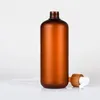 120ml 250ml 500ml Frosted Amber Brown Plastic PET Bottle Bamboo Cap Black White Lotion Pump Shampoo Packaging Containers 10pcs Sto274z