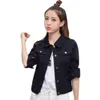 Jaquetas femininas 2021 denim jaqueta luz azul bombardeiro jeans casual rasgado outwear 2xl slim manga comprida preto casaco preto