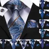 8.5cm Silk Men's Fashion Blue Necktie Handkerchief Cufflinks Set Men's Wedding Party Business Tie Set