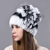 Chapeau d'hiver Naturel Fourrure De Lapin Rex Bonnets Floral Élastique Moelleux Femme Élégant Chaud 211119