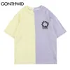T-shirt Streetwear Kolor Block PatchWrok Tees Koszule Casual Luźne Hipster Harajuku Hip Hop Tshirts Topy 210602