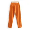 Kvinnor stilig orange långa byxor kontorskläder dragkedja flyktfickor kvinnliga eleganta casual byxor full längd pantaloner 210430