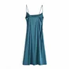 PUWD Sexy Women Square Collar Sling Dress Summer Fashion Ladies Vintage Solid Color Female Silk Texture 210522