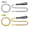 304 Rvs Hond Keten Halsband En Leiband Super Sterke Hond Metalen Kraag Choke Zilver Goud Pet Lead Touw voor Party Show X0703