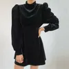 Chic Solid Eleganckie Kobiety Slik Velvet Sukienki Wiosna Z Długim Rękawem Pół Turtleneck Seksowna Kobieta Krótka Mini Dress Mujer Vestidos 210514