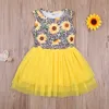 Citgeett Summer Kids Girls Sleeveless Dress Fashion Leopard Sunflower Mesh Stitching A-line Princess Dress Clothes Q0716