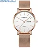 2021 Crrju Fashion Luxury Woman Watches Rose Gold Quartz Klänning Armband Armbandsur med rostfritt stål Kvinna Klocka Zegarki