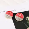 2color 18K Gold Plated Copper Women Letters Stud Luxury Designer Small Sweet Wind Round Oil Drip Stamp Crystal Rhinestone Earrings Metal Alloy Jewelry Accessories