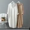 Uzun Kollu Kadın Uzun Gömlek Elbise İlkbahar Sonbahar Rahat Düğmeler Gevşek Giysi Robe Femme Vestido 210915