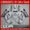 Honda CBR 600F2 600 F2 CC 600FS 91 92 93 94 Bodywork 63no.134 CBR600 FS CBR600F2 CBR600FS 1991 1994 CBR600-F2 600CC 91-94 페어링 키트 광택 화이트