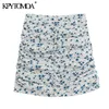 Kvinnor Chic Fashion Floral Print Draped Mini Skirt High Waist Back Zipper Kvinna Kjolar Casual Faldas Mujer 210420