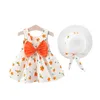 女の子のドレス夏のパーティーの赤ちゃんガールプリンセスドレス蝶ハットサスペンダースカートスーツQ0716