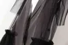 [Eam] mulheres malha cinza irreuglar longo blazer lapela manga curta solta cab jaqueta moda primavera verão 1dd8663 211122