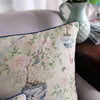 En gros velours doux/coton lin housse de coussin style campagnard Shabby Chic Floral rose bleu maison taie d'oreiller décorative 45x45cm 210401