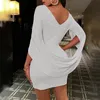 Women Cloak Sleeve Dress Party Dress Runched Long Sleeve Slim Fit Club Bodycon Mini Dress X0521