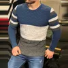 Autunno Inverno Casual Patchwork A Righe Maglioni A Maniche Lunghe Uomo Caldo Spessore Sottile Maglione Lavorato A Maglia Uomo Moda O-Collo Maglioni Slim Y0907