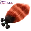 Dark Roots Orange Ombre Human Hair Weave 3 Bundles Peruvian Virgin Silky Straight Weaving Two Tone 1B 350 Pre-colored Extensions Healthy Tips