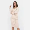 Women Elegant Front Pockets A-line Sashes Dress Long Sleeve Notched Collar V-neck Office Lady Work Wear Autumn Women Dress 210412