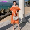 LDYRWQY versione coreana estiva della linea di moda da spiaggia con spalle al collo e abito sexy sottile con schiena nuda 210416