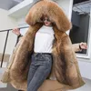 Women's Fur & Faux Women Luxury Long Natural Raccoon Collar Mink Lining Coat 2021 Detachable Hooded Parka Jacket