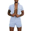 Men's Tracksuits Men's Casual Cargo Workwear Men Solid Color Short Sleeve Pockets Button Jumpsuit Romper Overall Work Clothes