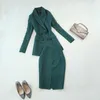 High quality ladies office skirt suit slim double-breasted blazer Casual bag hip two piece set Interview suits 210527