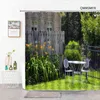 Drewniane ogrodzenie z zielonymi gałęziami i liśćmi Curtain Tkaniny European Retro Gate Decor Zasłony 3D Łazienki Dostawy 211116