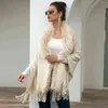 Logami Fake Fur Collar Cardigan Poncho Tassel Solid Coat Kvinnor Casual Loose Shawl 211103