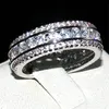 Vintage Sólido Prata Esterlina 925 3CT Anel De Diamante Luxo Noivado Casamento Banda Eterna Conjuntos de Anéis Para Mulheres Jóias