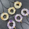 Handcrafted Raw Rough Amethyst Citrine Crystal Stone Donut Pendant Necklace Wire Wrapped 35mm Natural Purple Yellow Quartz Gemstone Circle Resin Base Pendants