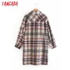 Tangada Kvinnor Rosa Plaid Mönster Långrockar Jacka Lösa Långärmad Focken Ladies Elegant Overcoat 2W42 210609