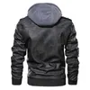 Hood Mens Läderjacka Motorcykel Vinter Höst Fleece Varm PU Biker Vintage Coat Male Moto Casual Slim Pilot Leather Jackor 211008