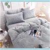 Sets Supplies Textiles Home & Gardencrystal Veet Pure Color Lace Bedding Set Winter Fleece Duvet Er Quilted Thick Bed Skirt Pillowcases Quee