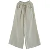 Pure linen Large size wide leg pants drawstring elastic waist cotton and linen women Trousers Summer Long Pants 210802