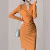 Simple Style New Fashion V-neck Long Sleeve Slim Bodycon Formal Party dress Autumn Winter 2021 Y1204