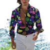 Fancy Loose Casual Fashion Print Långärmad Hawaii Shirt Camisa Storlek 2XL 3XL Chemise Blouses