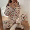 Mujeres Algodón Pijamas Impresión Trajes de dos piezas Elegante Ropa de dormir suave Mujer Femme Home Chic Conjuntos sueltos 210525