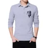 Höstmän Casual T-shirt Långärmad Blommös tryck Design Koreanska stiltrender Nedgång Krage Slim Fit Elegant T-shirt Man 210518