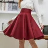 Fashion Women Cotton Space Knee-Length Big Swing Umbrella Skirt High Waist Vintage Ladies Midi Saia Skater SK7340 210621