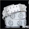 Fashion Luxury Designer Diamond Zircon Crocodile Leather Belt For Female Women Elegant White Color 110Cm 36 Ft Aq2K5 Belts Ias9V