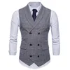 Gilet da uomo di marca Giacca senza maniche Beige Grigio Marrone Vintage Tweed Moda Primavera Autunno Gilet taglie forti 210923