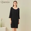 O confortável moda simples moda elegante vestido de casa feminina, coleira solta cor sólida camisa de manga curta 210924